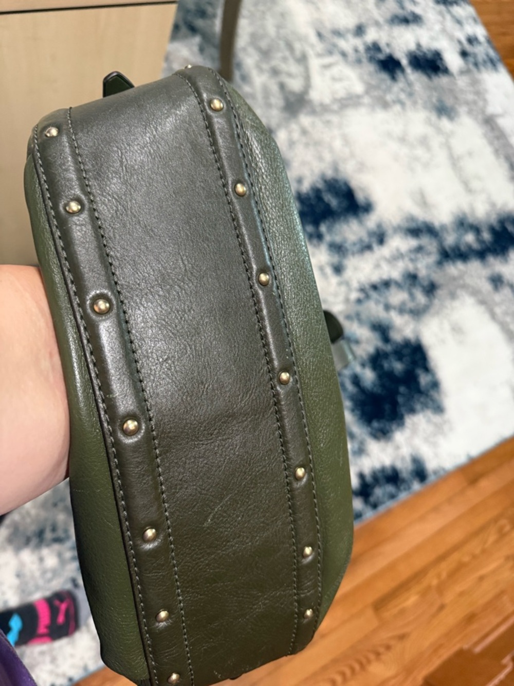 Michael Kors Olive Green Leather Shoulder Tote with Stud Accents - Picture 9 of 9
